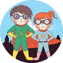 Cartoon image of Ally and Bobby in their cyberhero costumes