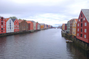 View from a bridge overlooking the water in Trondheim, Norway