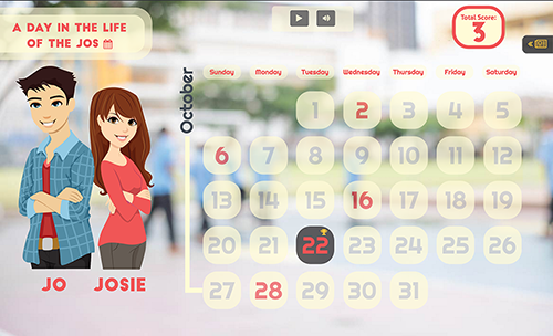 Screenshot of the Calendar screen from The JOs game.